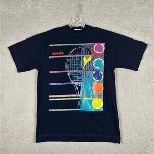 Vintage Diadora T-shirt Men’s XL Blue Loud Tennis Racket 80s 90s Italy Made